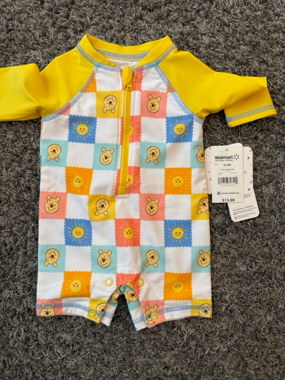Winnie the Pooh Yellow Patchwork Baby Sunsuit